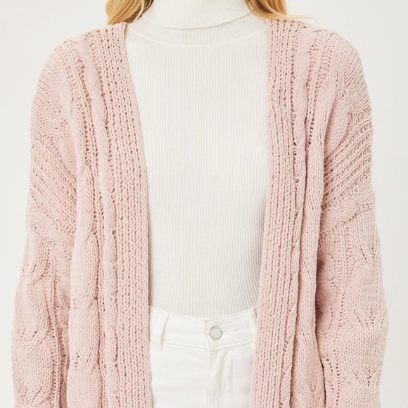 NEW Chunky Cable Rib Knit Open Front Long Cardigan - Picture 7 of 11